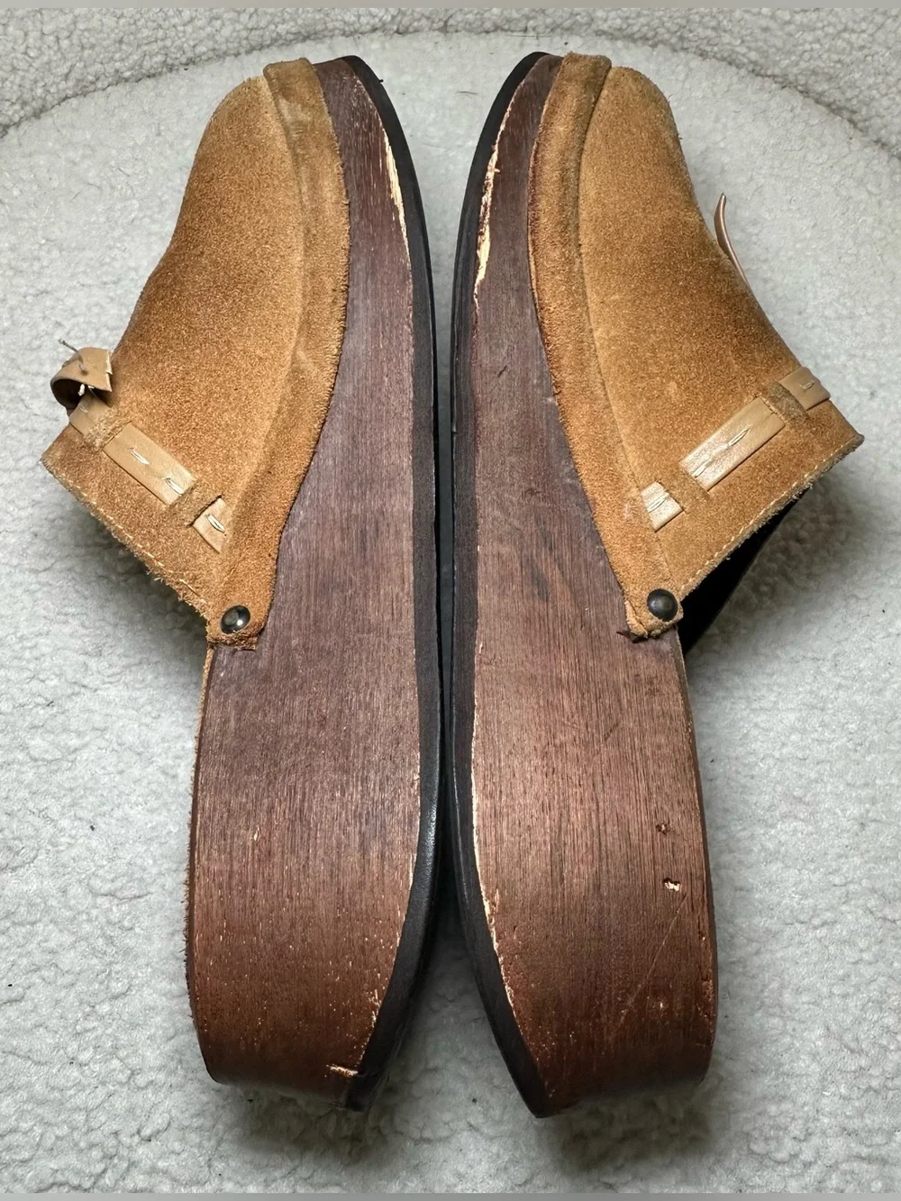 Vintage J.Crew Italian Suede Wooden Platform Clog Mules Boho Cottagecore 70’s 7